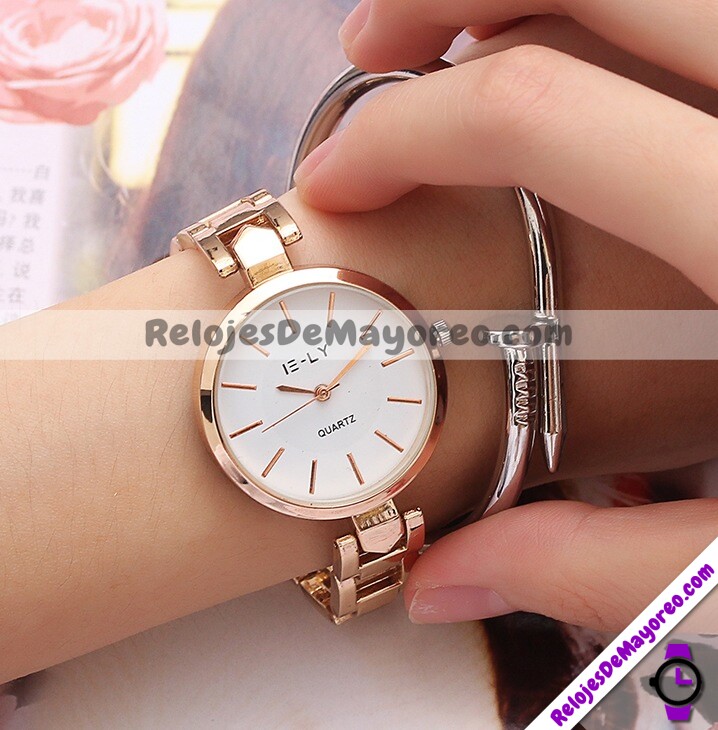 Reloj rosado delgado metal eslabones elegante R2648 - Relojes De Mayoreo