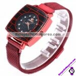 R3254 Reloj Rojo Extensible Metal Mesh Iman Caratula Cuadrada Diamantes RINNADY (2)