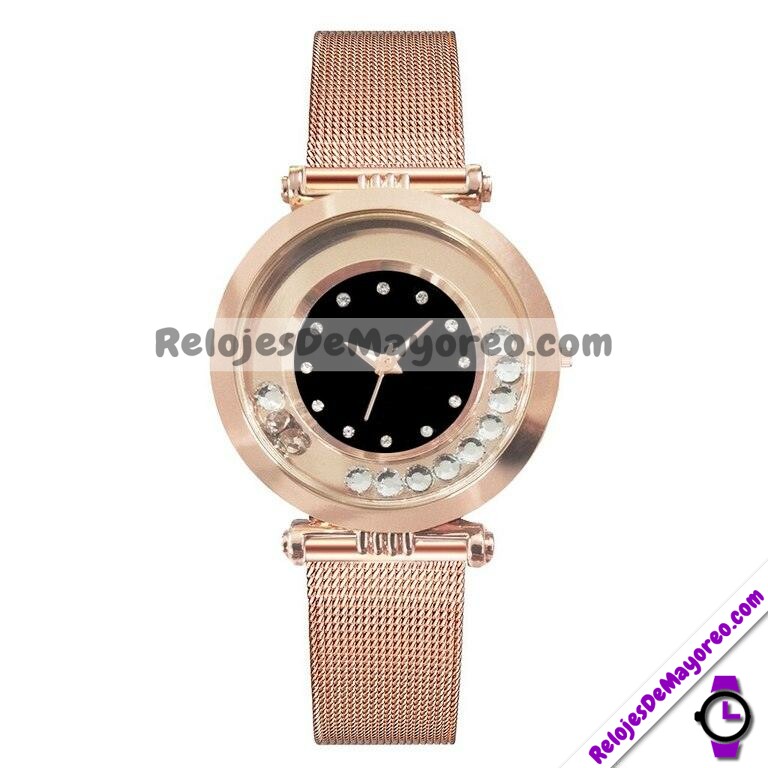 R3840-Reloj-Gold-Rose-Extensible-Metal-Mesh-Caratula-Negro-Diamantes-Giratorios-2.jpg