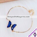 A2145 Pulsera Con Dije De Mariposa Piedra Azul y Diamantes Dorado Acero inoxidable bisuteria fabricante mayorista (1)