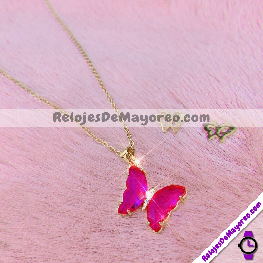 A2164 Collar Dije de Mariposa Con Piedra Color Rosa y Diamantes Dorado Acero inoxidable bisuteria fabricante mayorista (2)