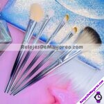 M4207 Brochas Set de 5 Piezas Para Aplicar Maquillaje Color Plata con Gris Obscuro Modelo 2 cosmeticos por mayoreo (1)