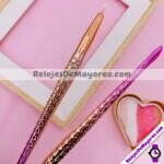 M4495 Brocha Delgada Color Oro con Rosa Diseño Piña Para Delinear cosmeticos por mayoreo (1)