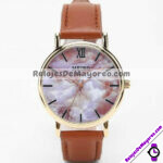 R4180 Reloj Diseño Marmol Lila y Ladrillo Numero Romano Piel Sintetica reloj de moda al mayoreo
