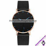 R4242 Reloj Rose Gold Sin Numeros Fondo Negro Manecillas Azul Plastico reloj de moda al mayoreo