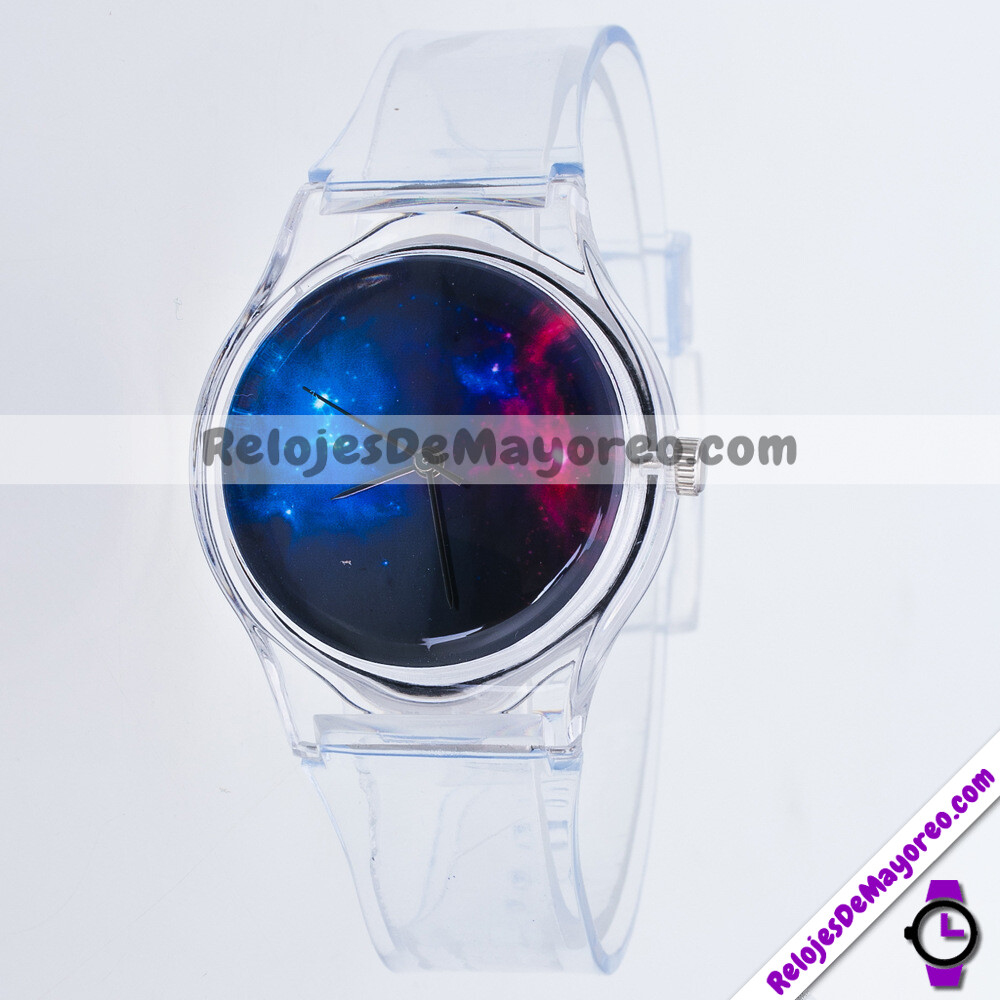 De Plastico Con Caratula En Diseño Transparente Galaxia Sin Numeros Extensible Transparente Distribuidores por R4255 - Relojes De