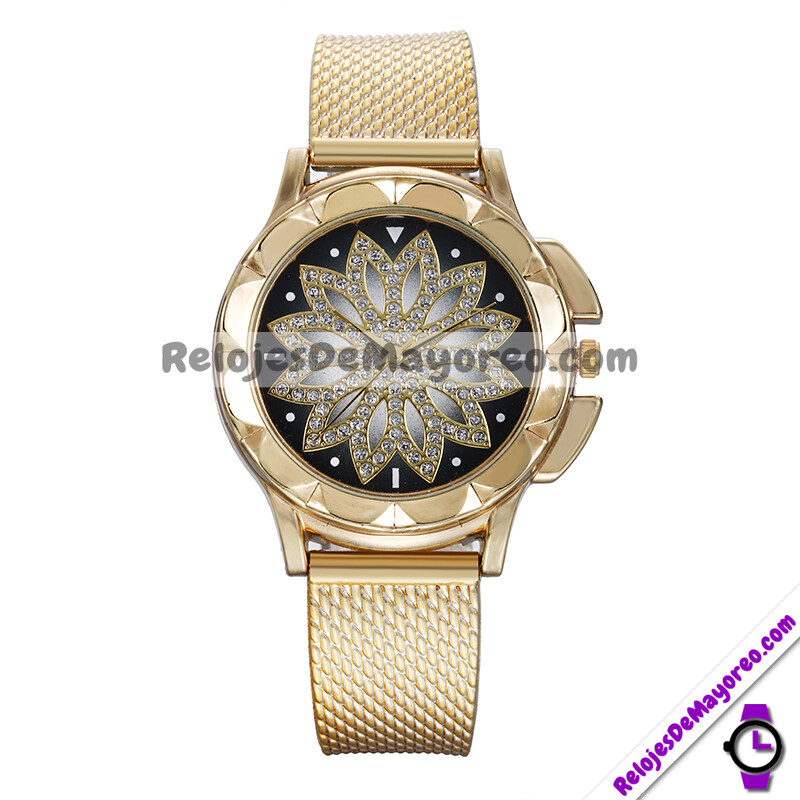 R4275 Reloj Dorado Flor de Loto Sin Numeros Plastico reloj de moda al mayoreo