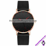 R4276 Reloj Rose Gold Sin Numeros Fondo Negro Manecillas Rojas Plastico reloj de moda al mayoreo