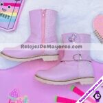 Z0005 Botas de Niña Infantil Piel Sintetica Color Rosa Diseño de Corazon Plata y Estrellas con Cierre cosmeticos por mayoreo (1)
