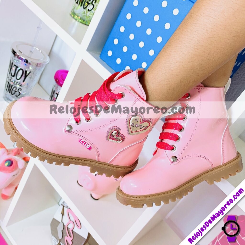 Z0006 Botas de Niña Infantil Charol Cleo Diseño de Corazones Love Color Rosa cosmeticos por mayoreo (2)