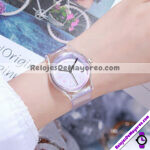 R4300 Reloj Blanco Manecillas Negras Numeros Rosas Plastico reloj de moda al mayoreo