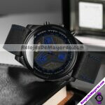 R4312 Reloj Negro Diseño Velocimetro Numeros Azules Piel Sintetica reloj de moda al mayoreo
