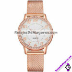 R4322 Reloj Blanco Numeros Rose Gold Contorno Diamantes Plastico reloj de moda al mayoreo