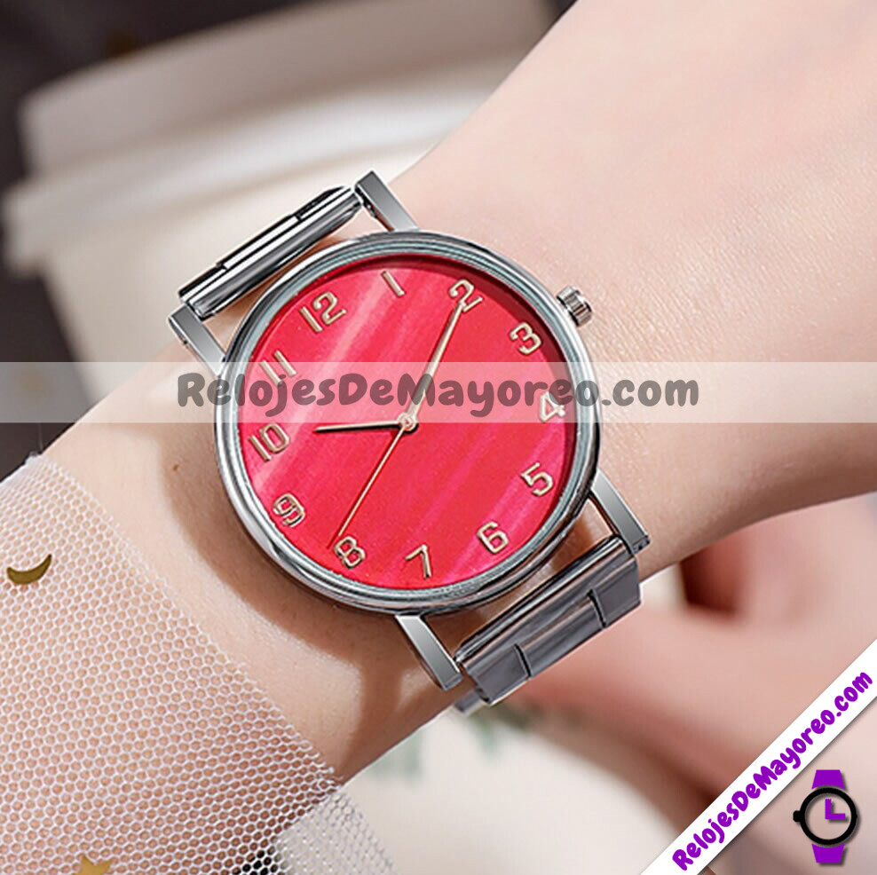 R4336 Reloj Marmoleado Rojo y Rosa Metal reloj de moda al mayoreo