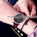 R4365 Reloj Fondo Negro y Destellos con Numeros Romanos Metal Mesh reloj de moda al mayoreo