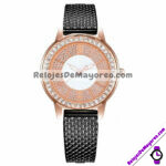 R4377 Reloj Fondo Negro y Rosado con Numeros Romanos y Diamantes Piel Sintetica Delgado reloj de moda al mayoreo