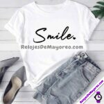 C1067 Playera Letrero Smile Blanca ropa de moda por fabricantes mayoristas