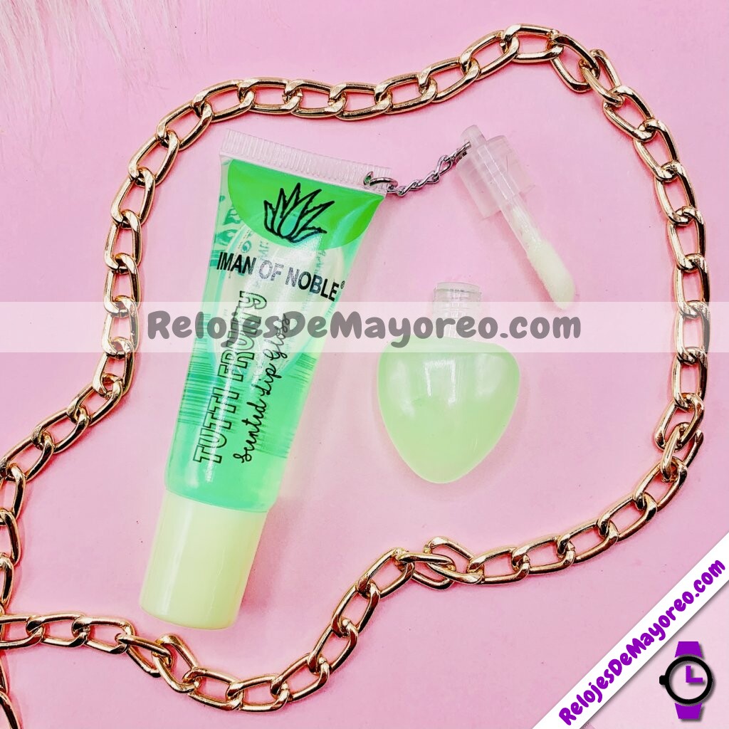 M5081 Lip Gloss con Llavero de Corazon Tutti Fruity Verde cosmeticos por mayoreo (2)