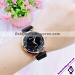 R4367 Reloj Fondo de Flor Negro con Diamantes sin Numeros Metal Mesh reloj de moda al mayoreo