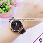 R4368 Reloj Fondo Negro con Numeros y Manecillas Blancas Metal Mesh reloj de moda al mayoreo