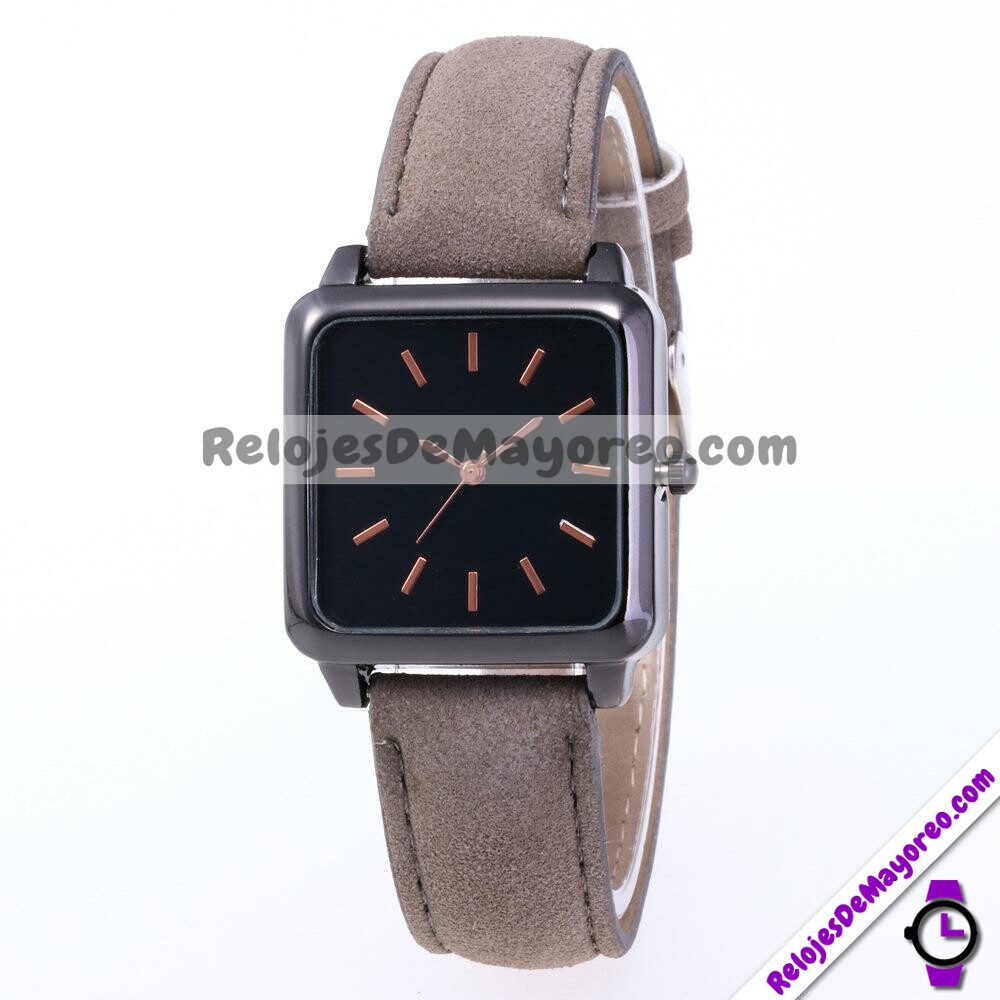 R4380 Reloj sin Numeros Fondo Negro Tipo Piel reloj de moda al mayoreo