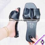 ZM00013 Sandalia de Piso Negro Piel Sintetica Corte Corrugado de Punta Cuadrada mayoreo fabricante calzado (1)