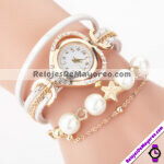 R4453 Reloj Pulsera Dorada Diamantes Corazon Estrella de Mar y Perlas Blanco reloj de moda al mayoreo