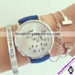 R0300 Reloj Who Cares Piel Sintetica Numeros Desordenados y Calendario Azul Navy reloj de moda al mayoreo