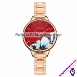 R4668 Reloj Rojo con Flores Blancas Extensible Metal Proveedor de moda al mayoreo