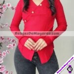C1171 Blusa Manga Larga con Botones Roja ropa de moda por fabricantes mayoristas (1)