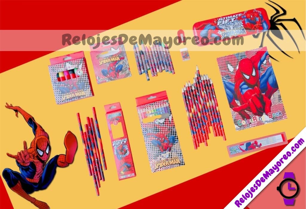 A3555 Set Escolar Juego De Papeleria Spider Man Rojo Accesorios De Mayoreo (1)