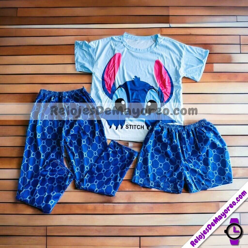 C1197 Pijama Unitalla 3 Piezas Stitch Azul Ropa De Moda Por Fabricantes Mayoristas
