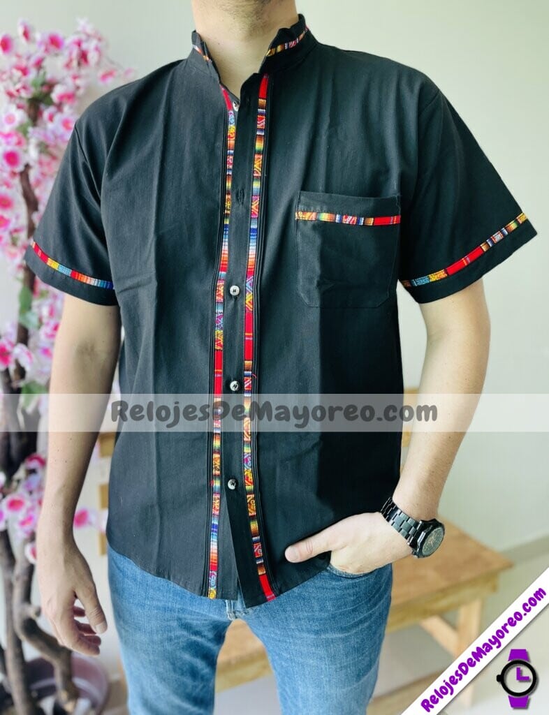 Rn00130 Camisa Guayabera Negra Artesanal Hombre Mayoreo Fabricante Proveedor Ropa Taller Maquilador (3)