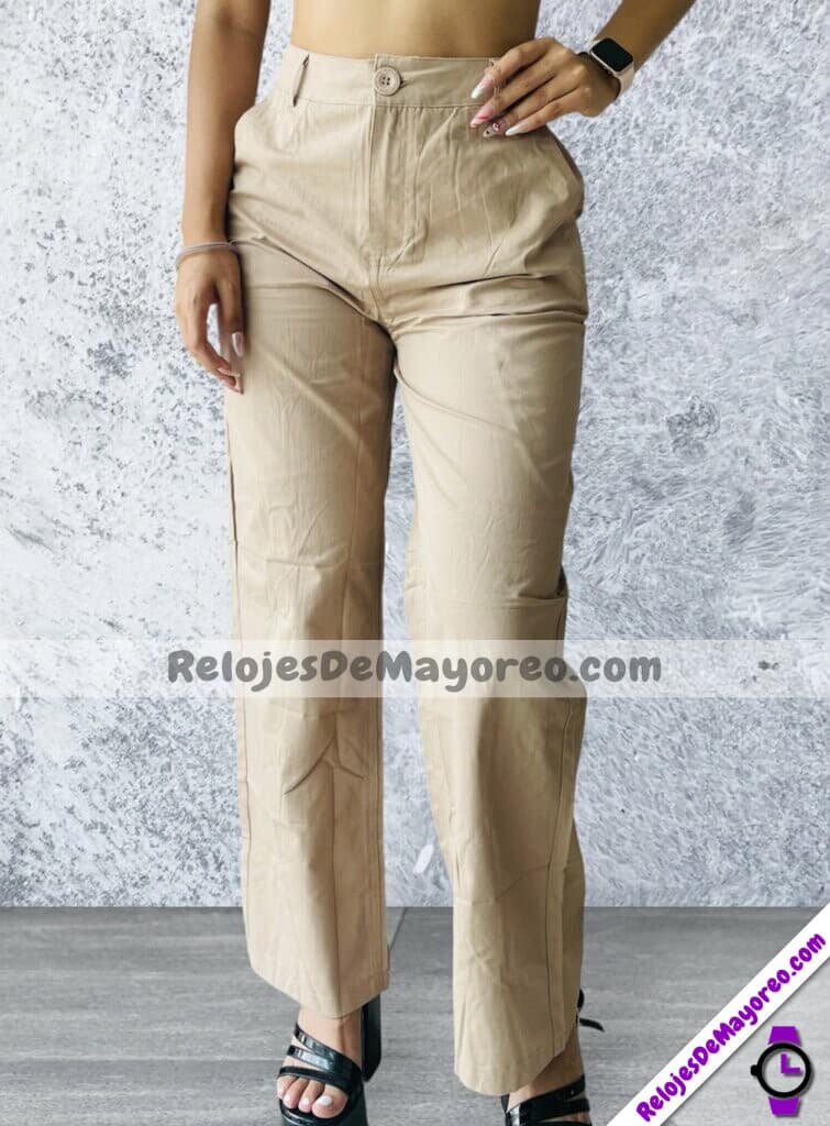 C1204 Pantalon Beige De Pierna Ancha Basic Con Bolsas Proveedor De Ropa Mayoreo (1)