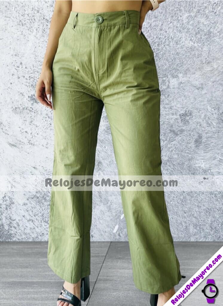 C1207 Pantalon Verde Militar De Pierna Ancha Basic Con Bolsas Proveedor De Ropa Mayoreo (1)